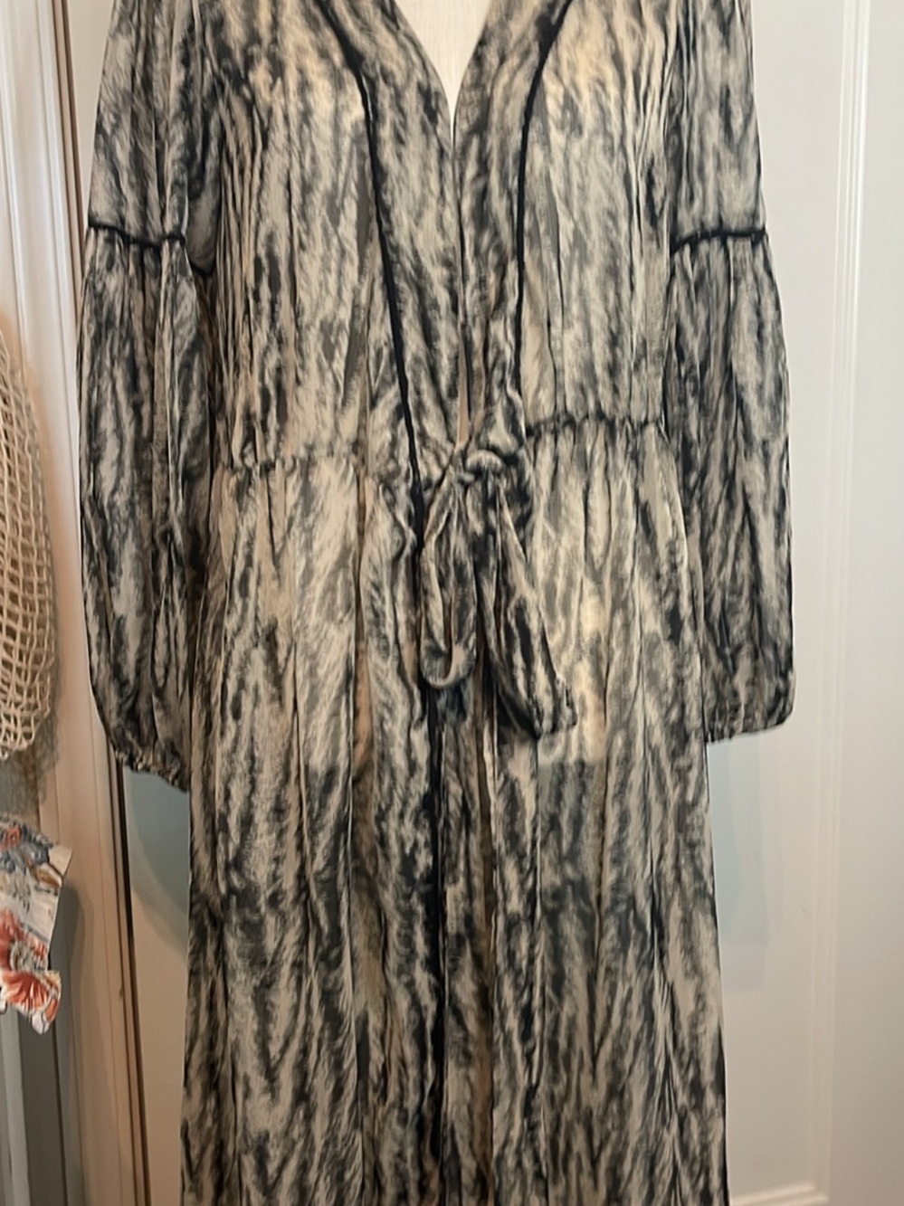 Express Black and Cream Printed Maxi Dress with Waist Tie